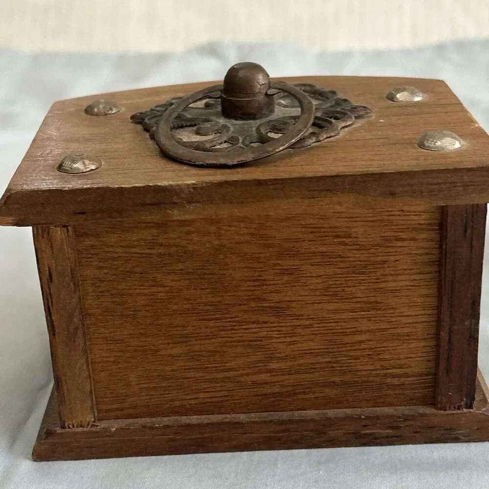 Vtg Wood & Cork Coaster Set of 8 Wood Caddy Carrier Brass Accents Boho Barware